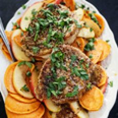 Sautéed Pork Chops with Sweet Potato, Apples and Mustard Sauce