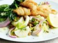 Fish with potato and lentil salad