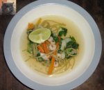 Thai Noodle Soup With Vegetables and Shrimps