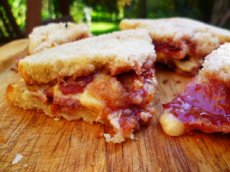 posh cheese on toast: bacon, cheese and plum jam