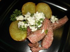 Grilled Strip Steaks and Potatoes With Blue Cheese Butter