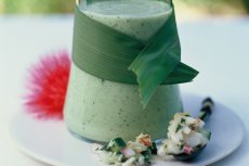 Chilled cucumber, avocado & buttermilk soup with bug salsa