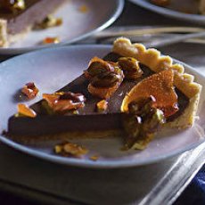 Bittersweet Chocolate Tart with Salted Caramelized Pistachios