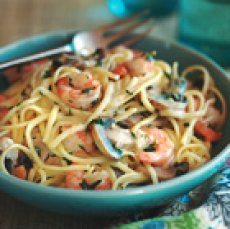 Shrimp and Mushroom Linguini with Creamy Cheese Herb Sauce