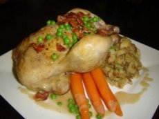 Golden Cornish Game Hens for 2 (Bacon-Herb Bread Stuffing)