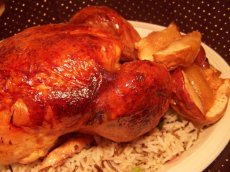 Apple-Glazed Roast Chicken and Rice