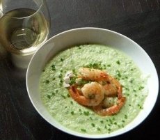 Chilled Cucumber Soup With Shrimp and Goat Cheese