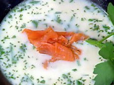 Potato, Salmon and Lovage Soup with Gravlax and Fresh Dill