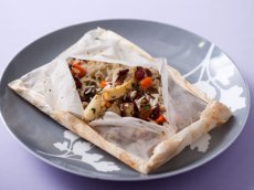 Winter Roots Pilaf in Parchment with Basmati Rice, Pine Nuts and Dried Cranberries