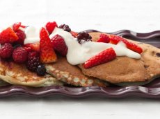Very Berry Pancakes with Mixed Berries and Maple-Yogurt Topping
