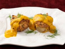 Roasted Fennel Bread Pudding with Yellow-Pepper Coulis