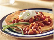 Cornmeal Pancakes with Chili Topping