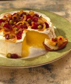 Brie with Caramelized Onions, Pistachio and Cranberry
