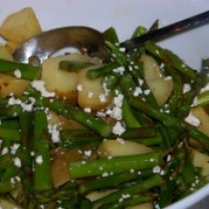 Roasted Potatoes and Asparagus with Light Blue Cheese Vinaigrette Recipe