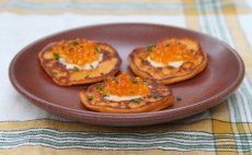 Sweet Potato & Apple Blini with Bourbon Infused Trout Roe Recipe