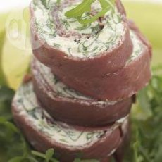 Smoked Venison, Rocket and Cream Cheese Roulade